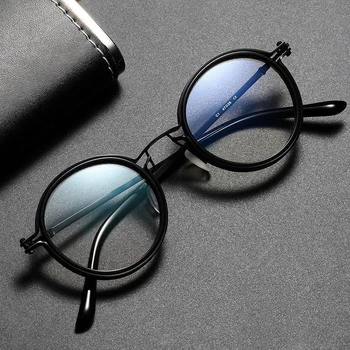 בציר מסגרות משקפיים גברים מתכת עגול אופטיים עדשות נגד אור כחול משקפי גברים למשקפי קריאה המחשב משקפיים