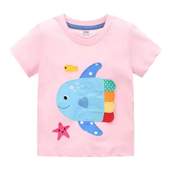 בקיץ-חולצה ילדים עבור בנות חולצה דגי צבע שרוול קצר מכותנה התינוק בחולצה בנות מקסימום ילדים צוואר עגול Loungewear