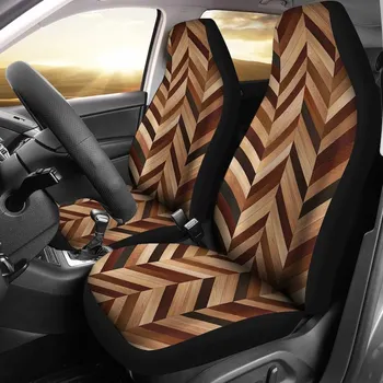 בראון אלכסוני תבנית עץ כיסויים לרכב הזוג, 2 מול כיסויי מושב, מושב הרכב, מגן, אביזרי רכב
