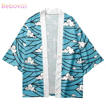 בתוספת גודל 5XL 4XL 6XL חופשי נשים גברים Cloud Print לבוש יפני מסורתי כחול קימונו קרדיגן לקיץ 2023 Haori