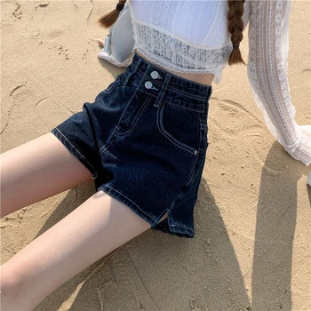 גבוהה המותניים של נשים מכנסי ג 'ינס קצרים כחול חופשי עם שסע באגי מיני מכנסיים קצרים לאישה ללבוש סקסי, אלגנטי נורמלי זולים XL ג' ינס