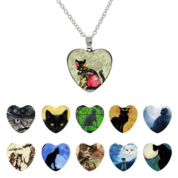 האופנה של בעלי חיים חמודים החתול קולר שרשרת לב צורה זכוכית תליון קבושון מתנות, תכשיטים, אביזרים C696