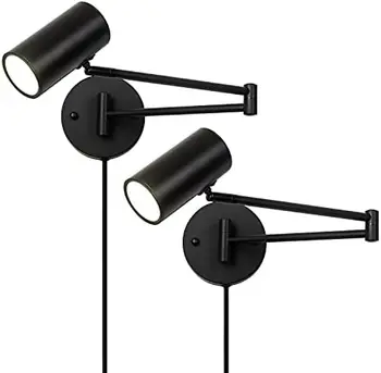 הזרוע לחבר מנורות קיר סט של 2, שחור זרוע מסתובבת תאורת LED עבור חדר השינה, הסלון וול-e קרואו המנורה קוף מנורת חדר decoratio
