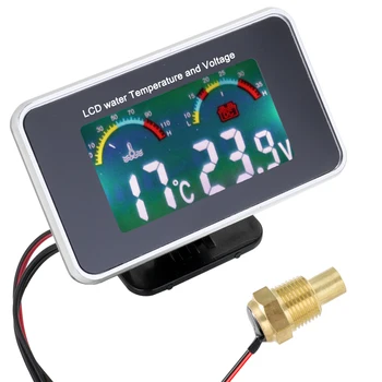 המכונית LCD תצוגה דיגיטלית מים מד טמפרטורה מד טמפרטורה מודד מד 2in1 Temp & מתח מד 1/8 10mm חוט חיישן