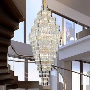 וילה מודרנית מדרגות קריסטל זמן תליון מנורה מלון יוקרה פרויקט עיצוב תאורה נברשת גדולה.