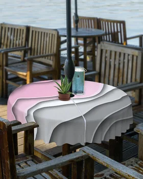 ורוד אפור צבע מודרני גיאומטרי מופשט חיצונית מפת שולחן עם מטריה חור עם רוכסן עמיד למים פטיו שולחן עגול לכסות