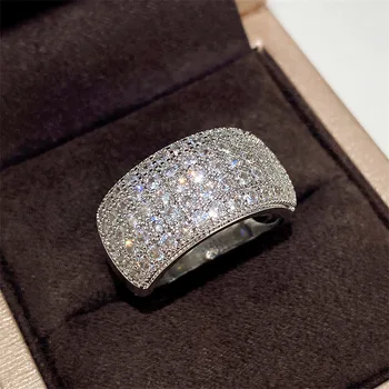 זהב לבן מצופה טבעת לנשים סופר פלאש יהלום חצי טבעת זירקון טבעת אצבע נשית מסיבת אירוסין תכשיטים