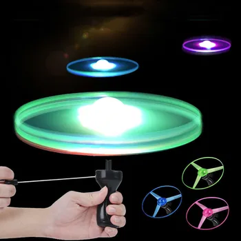 זוהר למשוך חוט מעופפת צעצועים לילדים חיצוני מסתובב מעופפת צעצוע אור LED פלאש UFO עף הילדים מוקדם משחקי למידה