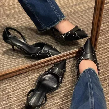 חברה חדש הרוח אופנה עקבים גבוהים גודל גדול מתכת אבזם עם נשים נעלי סנדלי קיץ חדש גודל גדול 42