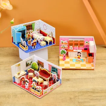 חדר אמבטיה חדר השינה מודל 3D נייר חדר פאזל Construction Jigsaw בנים בנות צעצועים להרכיב מתנה