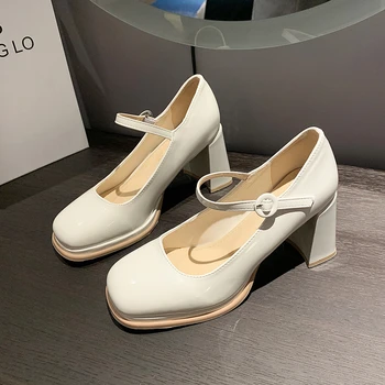 חדש מותג נעלי נשים נעלי שמלה עבה עקבים גבוהים פלטפורמה קיץ נעלי ג ' יין מארי מסיבת אישה עגול הבוהן עקבים עבים נעליים