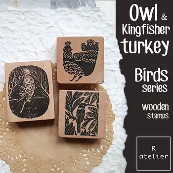 חותמת חמוד ינשוף קינג פישר טורקיה 6 סוג הציפור בולי עץ DIY עיצוב אלבומים