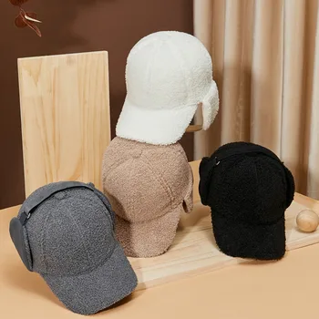 כבש צמר מעובה כובע בייסבול חדש Windproof להתחמם החם הגיע לשיאו כובע מגן אוזניים Earflap כובע גברים ונשים