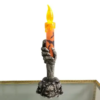 ליל כל הקדושים Flameless נרות רוח מחזיק נר הגולגולת מנורה דולקת מנורת צד אביזרים השולחן עיצוב מופעל על סוללה מפחיד מסיבה