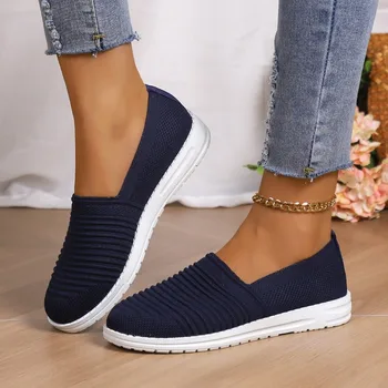 לנשימה רשת דירות נשים 2023 משקל רך הבלעדי נעלי אישה גודל פלוס 43 מוצק צבע Slip-On נוח נעליים מזדמנים