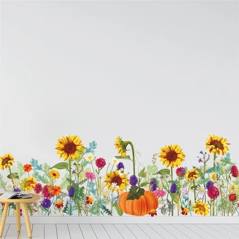 מדהים השמש פרחים מדבקות קיר הסלון הפנלים קישוט צמח ציור קיר אמנות Diy בבית מדבקות פסטורלי Pvc פוסטרים