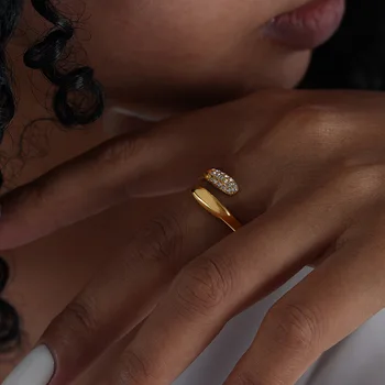 מדהים זירקון פתח הצהרה טבעת זהב 18k מצופה פלדה אל חלד משוחק להפליא על עצמו אופנתי אופנה רומנטית תכשיטים