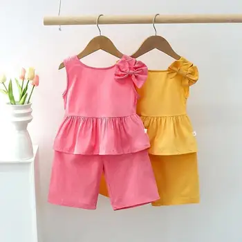 מזדמן או צוואר התינוק בנות בגדי קיץ כותנה קבוצות של מכנסיים ערכות עבור התינוק
