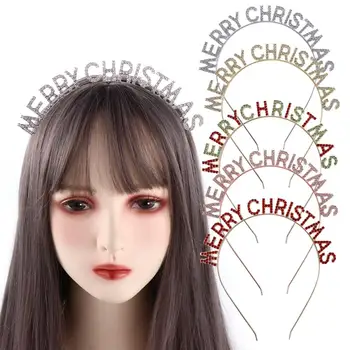 מכתב מתנת חג המולד סגסוגת חג המולד Dree למעלה קוריאני סגנון שיער חישוק יהלומים מלאכותיים כתר חג שמח לשיער הנשי תכשיטים