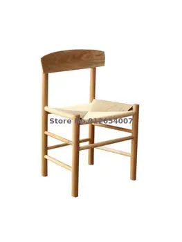 נורדי אוכל עץ מלא על הכסא J39 כיסא עץ אלון לבן y כיסא בסגנון יפני חבל יומן מחקר כיסא קש מעצב צואה