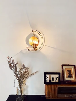 נורדי מלא נחושת מנורת קיר אישיות יצירתית ירח שליד המיטה בחדר השינה קל במסדרון וינטג ' אור