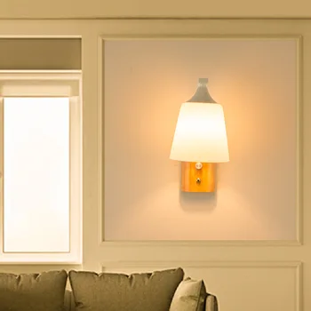 נורדי עץ פשוט מנורת קיר תאורה מודרנית הובילה E27 זכוכית, פמוטי קיר עבור חדר השינה ליד המיטה בסלון קישוט הבית