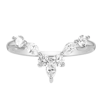 נשים, טבעת הנישואין של סיבוב Stackable CZ קריסטל בצורת V מעוקל טבעת אירוסין кольцо женское anel бижутерия اكسسوارات نسائى