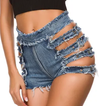 נשים מכנסי ג 'ינס קצרים גבוהה המותניים מיקרו מיני קצרים ציצית התחבושת חלול החוצה סקסי אופנת רחוב ג 'ינס ג' ינס שלל Mujer ג ' ין גותי חדש