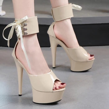 סופר עקב גבוה סנדלים עיצוב נעלי נשים 2023 מודל חדש אופנה המסלול 15CM 13CM עקב, נעלי פלטפורמה