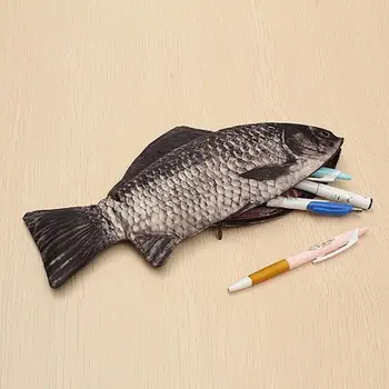 סימולציה Crucian עט דגים התיק רוכסן אבק-הוכחה נייד בנים בנות תלמידים עיפרון נייר מכתבים פאוץ תיק ציוד לבית הספר