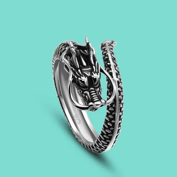 סינית בסגנון וינטג יצירתי טבעת הדרקון 100% כסף סטרלינג 925 צמיד מיוחד תכשיטים אישית מסיבת יום הולדת מתנות