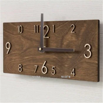 עץ שעון קיר מלבני 3D הגדול התלוי שעוני רטרו יצירתי הביתה הסלון המשרד קישוט קיר שעון קוורץ שעון