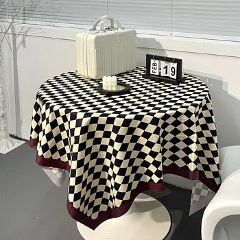 פסים עם משבצות קפה, מפות שולחן שחמט מפת ההגירה אור יוקרה בסגנון רטרו מלבני שולחן עגול בד