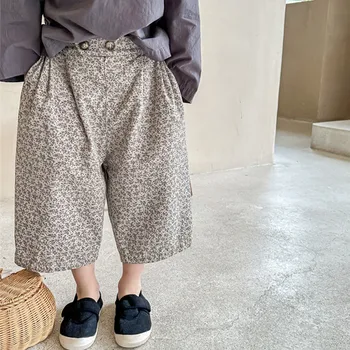 צבי jonmi 2023 באביב בייבי בנות פרחוני מודפס רחב הרגל מכנסיים בסגנון קוריאני פעוטות ילדים קרסול באורך המכנסיים.