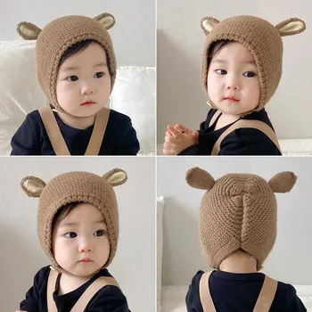צבע ממתקים כובעים בשביל לסרוג בובה כובע חורף לתינוק עבור בנות תינוק כובע חם תינוק כובע ילד כובע כובע קוריאה סגנון החורף הילד