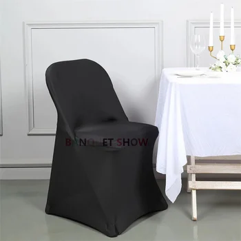 צבע שחור מתקפל לייקרה צמודים הכסא כיסוי עבור סעודת החתונה אירוע למתוח הכיסא מכסה Deocration