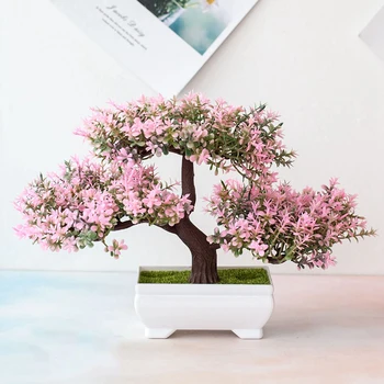 צמחים מלאכותיים בונסאי עץ קטן חשיש מזויף לשתול פרחים בעציץ Bonsail הביתה השולחן בחדר מרפסת גן הסדר עיצוב