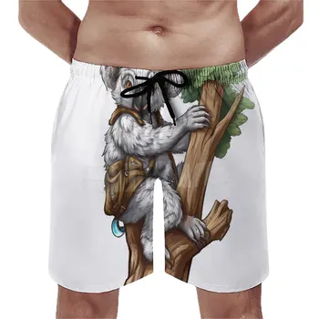 קואלה לוח מכנסיים קצרים ציור קריקטורה בסגנון רטרו קצרים חוף גברים עיצוב ספורט לגלישה נוחה בגד ים מתנת יום-הולדת.
