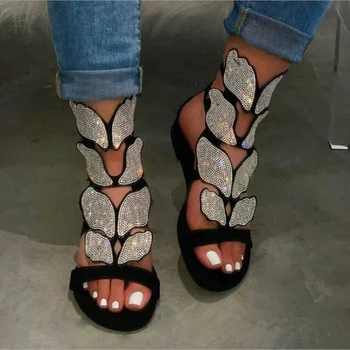 קיץ אופנה סנדלים לנשים בתוספת גודל פרפר קריסטל סנדלים נוח בוהן פתוח נעלי אישה Sandalias 2023