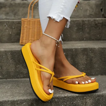 קיץ נשים מוצק צבע נעלי נשי עבה פלטפורמת נעלי כפכפים חיצונית מגלשת סנדלים תכליתי רך הבלעדי נעליים
