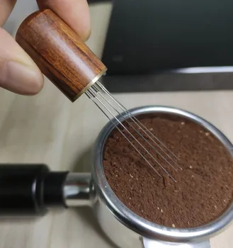 קפה אספרסו הבוחש הפצה ידית עץ נירוסטה מחטים מפיץ קפה אבקת ערבוב בריסטה אביזרים