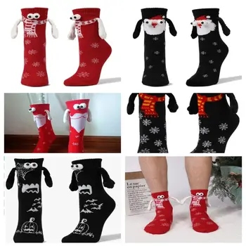 קריקטורה חג המולד מגנטי גרביים רך לנשימה העיניים יד ביד גרביים בית נוח לישון גרביים ארוך גרבי נשים