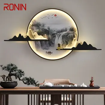 רונין מודרני הקיר תמונה אור LED סיני יצירתי עגולה נוף ציור קיר מנורות קיר מנורות בבית חיים השינה מחקר