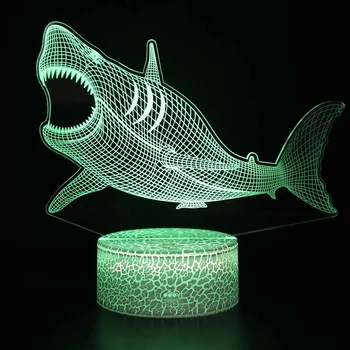 שולחן העבודה קישוט כריש 3d שולחן אור ילדה עיטור חדר מנורת קריסטל מנורת שולחן יצירתי 7 שינויי צבע האור בלילה