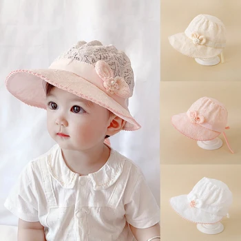 תינוק שרק נולד כובע בנות תינוק מתכוונן כובע נסיכת תחרה קשת בונט תינוק כובעי תינוק שמש כובע קיץ תינוק כובעי 0-3 שנים