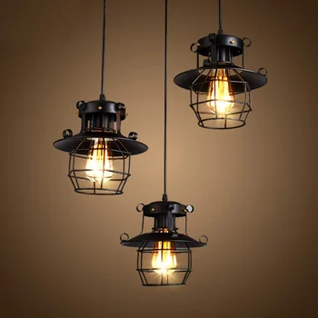 תליית תאורה וינטג ' לופט אורות תליון מתכת תעשייתיים מנורה גופי הכלוב נורדי רטרו לופט מנורות מטבח ביתי בר עיצוב