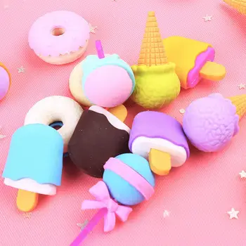 תלת-מימדי מחקים חמוד מזון צורה מצוירת מחקים סוכריה על מקל גלידה, סופגניות בטוח לילדים צעצוע בידור כתיבה