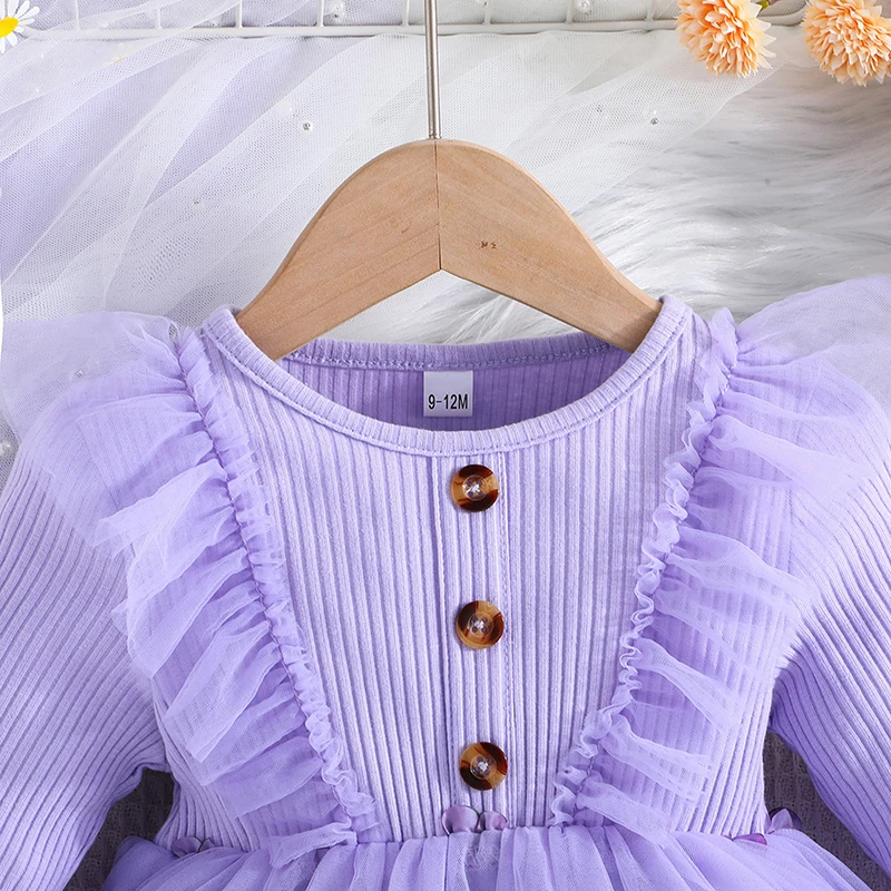 0-4Y ילדים בנות הסתיו להתלבש תינוק שרוול ארוך מצולעים טלאים פרפר חצאית טול שמלת מסיבת ילדים הבגדים - 2
