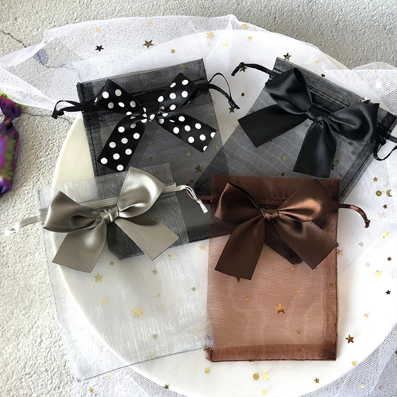 10Pcs רשת חוט תיק Bowknot החתונה ממתקים שקיות תכשיטים מתנה אריזות סבון פרחים מיובשים שרוך שקיות אחסון - 5