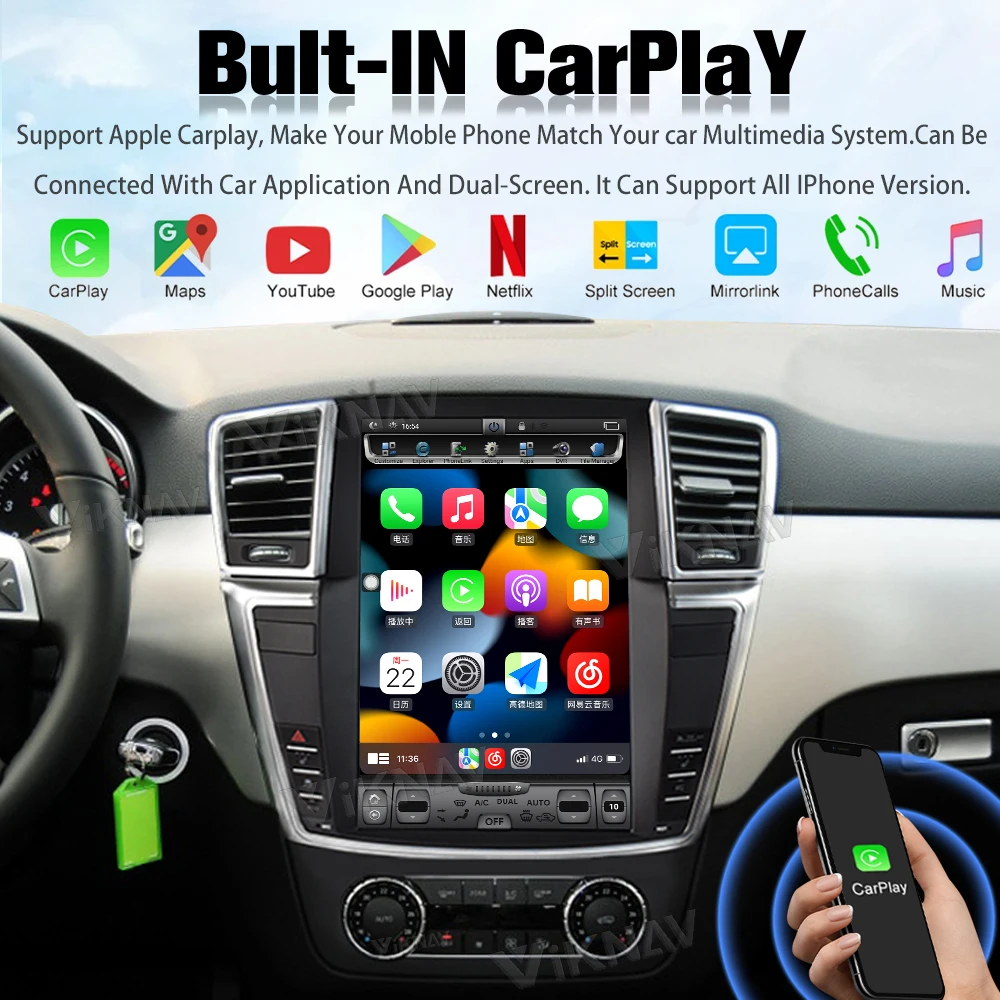 12 אינץ ' עבור מרצדס ML GL 2012-2015 אנדרואיד הרדיו ברכב נגן מולטימדיה אוטומטי סטריאו GPS נאבי ראש יחידת Carplay - 3